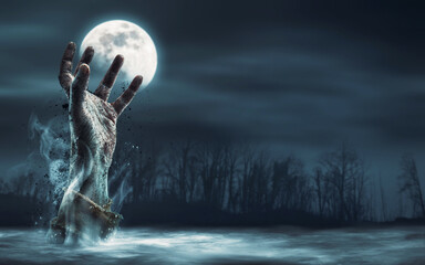 Zombie hand rising in the night