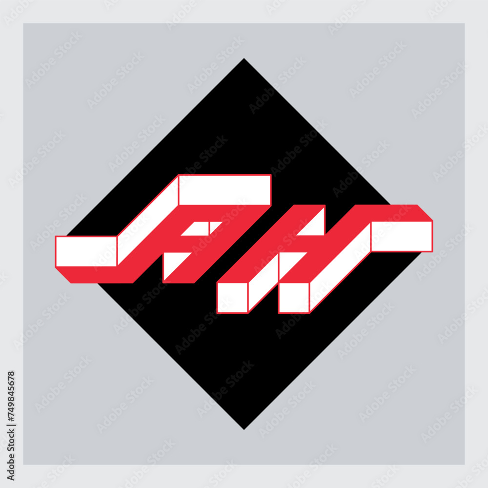 Poster a and h - monogram or logotype. ah - 2-letter code. isometric 3d font for design. three-dimension le