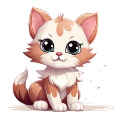 Fototapeta premium Cute cat cartoon illustration white background, colored drawing, vector Illustration