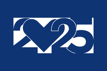 2025 happy new year, trendy new year 2025 white or blue background design template icon vector