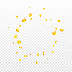 Swiss franc coins falling. Gold scattered CHF