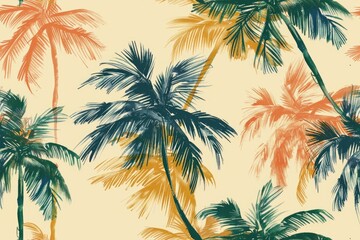 Fototapeta na wymiar Seamless pattern of hand-drawn palm leaves