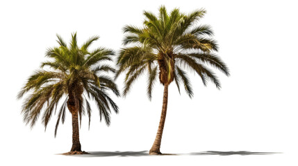 Two Palm Trees Standing Together. Two tall palm trees grow next to each other with their trunk...