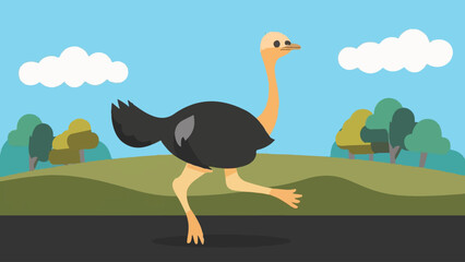 Flat Design Vector Ostrich Run Illustration. Perfect for Nature-Themed Designs 