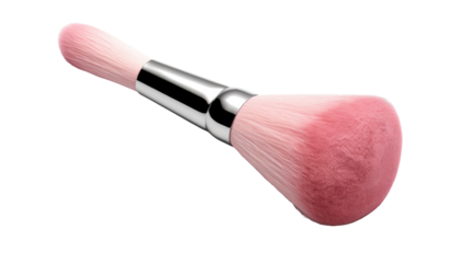 Pink Makeup Brush. A single pink makeup brush is placed on a clean white background. The bristles of the brush are neatly arranged, ready for use in applying makeup.