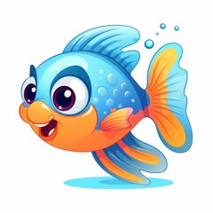 Cute fish cartoon illustration white background, colored drawing, vector Illustration