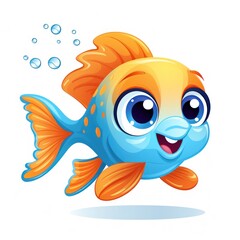 Cute fish cartoon illustration white background, colored drawing, vector Illustration