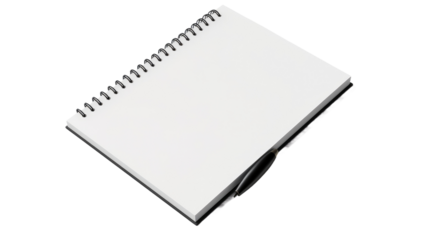 Spiral Notebook With Pen. The notebooks lined pages hint at the potential for creativity or productivity as ideas are jotted down or tasks are planned out. on White or PNG Transparent Background.