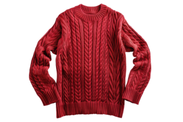 Red Sweater. A red sweater is displayed against a clean and crisp white background. The sweater is neatly folded showcasing its vibrant color and soft fabric. on White or PNG Transparent Background.
