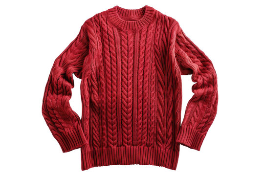 Red Sweater. A red sweater is displayed against a clean and crisp white background. The sweater is neatly folded showcasing its vibrant color and soft fabric. on White or PNG Transparent Background.