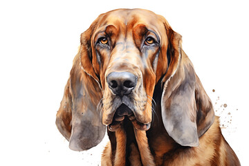 Beautiful bloodhound portrait. Digital watercolour illustration on white background. - obrazy, fototapety, plakaty