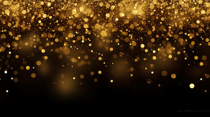  Festive vector background with gold glitter and confetti for celebration. Black background with...