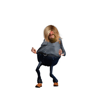 old caricatured long-haired bearded hippie dancing