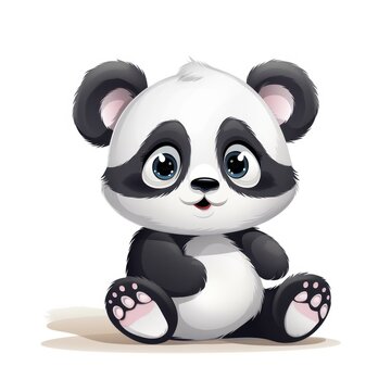 Cute panda cartoon illustration isolated on white background, colored image, vector illustration