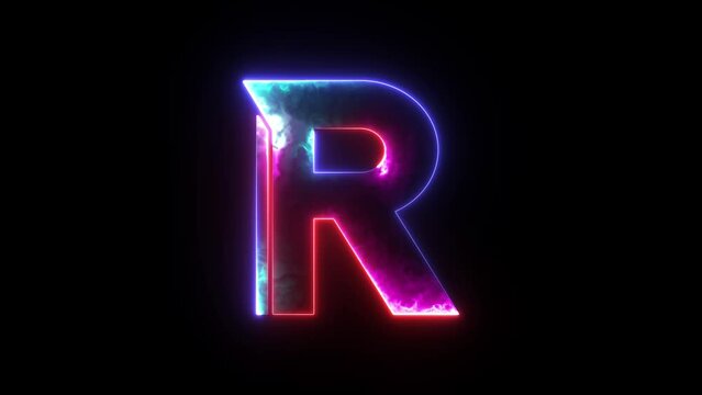 Glowing neon blue and purple alphabet "R" icon. Glowing alphabet R icon, glowing letter, Educational concept with neon letter