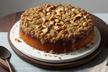 Foto op Plexiglas Caramelised apple cake with streusel topp © FAVOUR