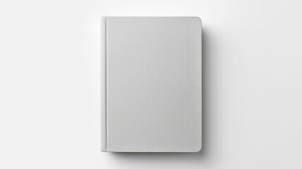 From a top view, a blank hardcover book with a light gray fabric cover is isolated on a white background, serving as a canvas cover book mockup.
