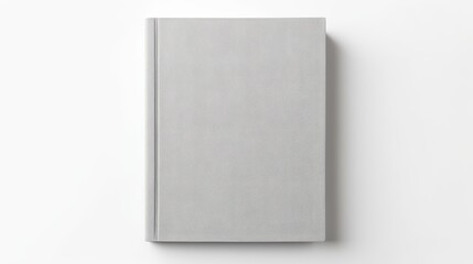 From a top view, a blank hardcover book with a light gray fabric cover is isolated on a white background, serving as a canvas cover book mockup.