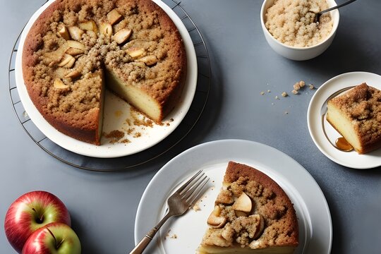 Caramelised apple cake with streusel topp