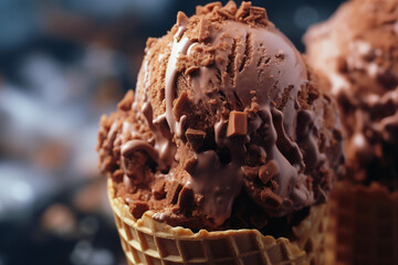 Delicious ice cream cones. Assorted ice cream. Summertime, summer. Sweets, treats, desserts. Cafe, gelateria.