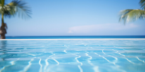 Fototapeta na wymiar Tropical swimming pool. Ocean view pool. Relax, spa, hotel. Vacation, travel, holidays.