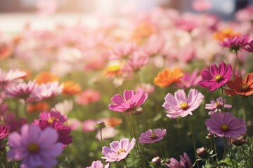 Purple pink beautiful multicolored flowers blooming garden outdoors park beauty summer meadows backdrop spring background wallpaper bright colorful flora plants blossom sunlight field nature rural