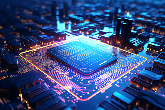 3d technology illustration A fingerprint scanner is integrated into the printed circuit. release binary code
