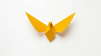 Isolated Yellow Paper Dove Origami on Blank White Background