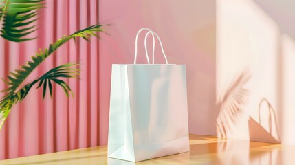 white flat material shopper mockup on the table 