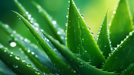 Fototapeta premium Aloe vera in beautiful light with water drops