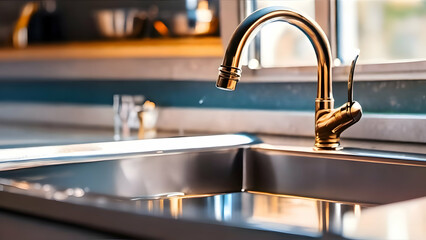 Sink, tap water, kitchen, cooking, cenetry, interior - obrazy, fototapety, plakaty