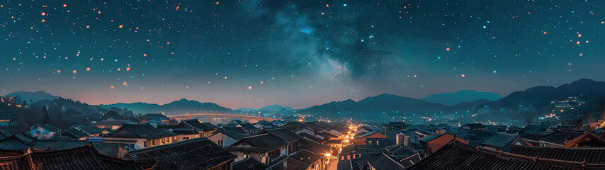 Galactic Glow over Traditional Chinese Town