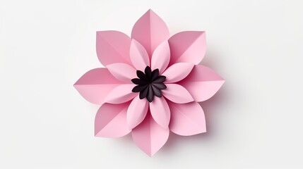 Pink Paper Origami Flower on White Background