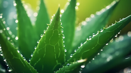 Aloe vera in beautiful light with water drops