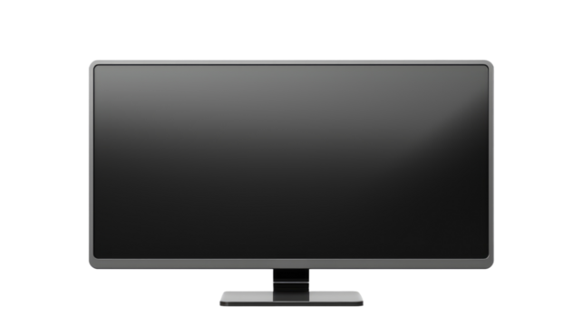 Black Computer Monitor. A black computer monitor is placed against a plain white background. The monitor appears sleek and modern, with a minimalist design. on White or PNG Transparent Background.