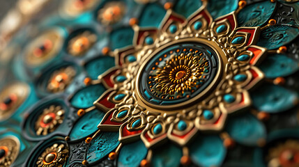 close up detailed image of a colourful mandala decoration Generative AI