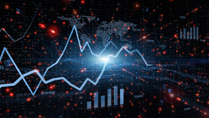 Artistic business info graphs cyberspace illustration background.