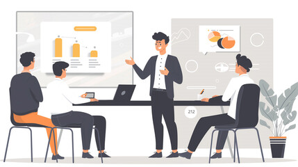 young businessman or entrepreneur giving a presentation in front of investors to raise funding for a startup concept illustration 