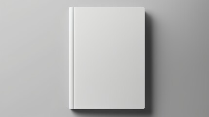 White Blank Book Cover Seen from Above on Grey Background, with Shadow.