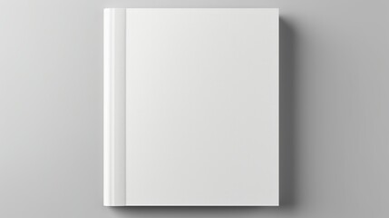 White Blank Book Cover Seen from Above on Grey Background, with Shadow.