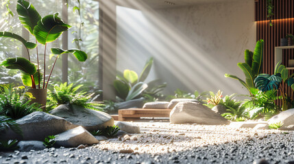 Indoor Botanical Haven: Green Plants, Wooden Furniture, and Nature-inspired Interior Design