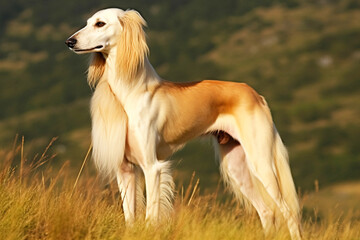 Saluki purebred beautiful breed of dog, background nature