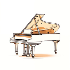 The grand piano line art and watercolor graphic illustration abstract art background Sepia schematic color - 749853848
