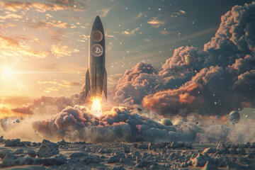 Space Rocket Soaring Through Sky