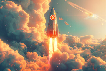 Rocket Soaring Through the Sky in Space Launch