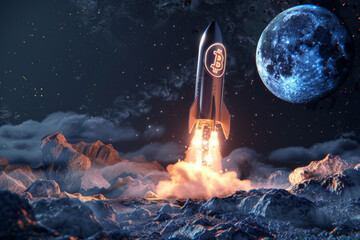 Flaming Rocket Soars Through the Night Sky