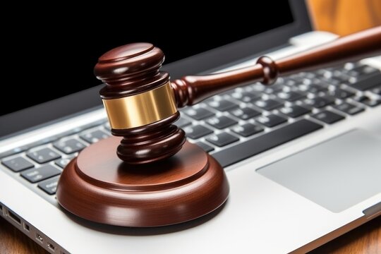 Online Law and Auction Concept. Gavel on Laptop Keyboard