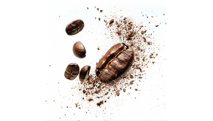 One exploding coffee bean on white background HD Wallpaper