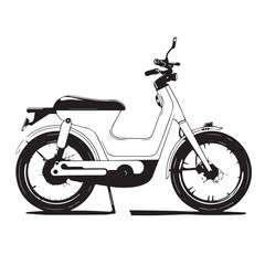 Fototapeta premium Electric bicycle in cartoon, doodle style . Image for t-shirt, web, mobile apps and ui. Isolated 2d vector illustration in logo, icon, sketch style, Eps 10, black and white. AI Generative