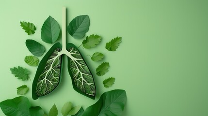 healthy lungs represented by lungs with new, green leaves - obrazy, fototapety, plakaty